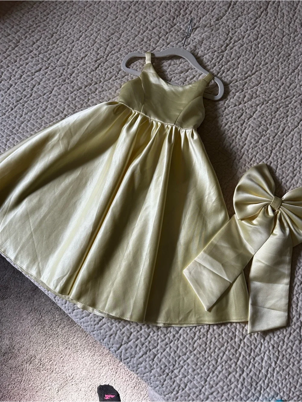 Butter Yellow Satin Toddler Dress with Large Bow size 2-3 T